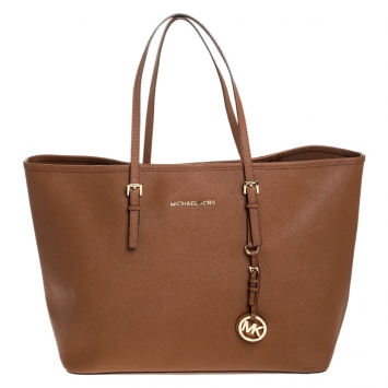 Pre Owned Michael Kors Brown Leather Jet Set Travel Tote