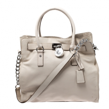Pre Owned Michael Michael Kors Cream Leather Hamilton Tote