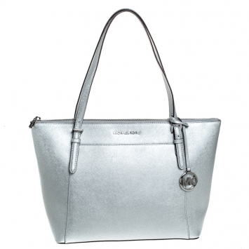 Pre Owned Michael Kors Metallic Silver Leather Ciara Tote
