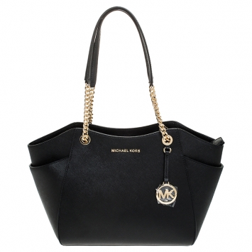 Pre Owned Michael Kors Black Leather Jet Set Travel Chain Shoulder Bag