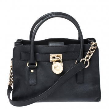 Pre Owned MICHAEL Micheal Kors Black Leather East/West Hamilton Tote