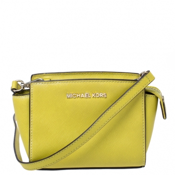 Pre Owned Michael Kors Green Leather Mini Selma Crossbody Bag