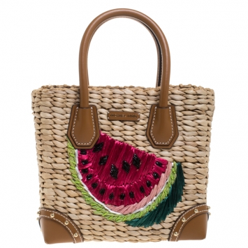 Pre Owned Michael Kors Natural/Brown Straw Malibu Tote