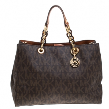 Pre Owned MICHAEL Michael Kors Brown Signature Coated Canvas Large Cynthia Tote