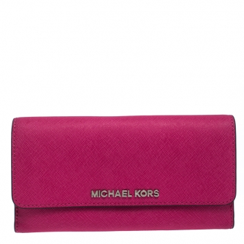 Pre Owned Michael Kors Fuchsia Leather Flap Continental Wallet