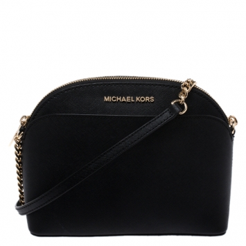 Pre Owned Michael Kors Black Leather Medium Dome Crossbody Bag