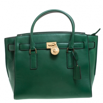 Pre Owned MICHAEL Michael Kors Green Leather Hamilton Tote