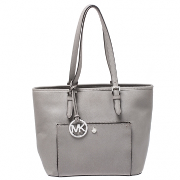 Pre Owned MICHAEL Michael Kors Grey Leather Snap Pocket Tote