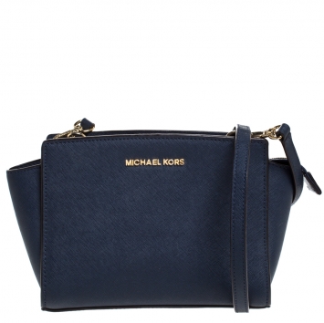 Pre Owned MICHAEL Michael Kors Blue Leather Medium Selma Crossbody Bag