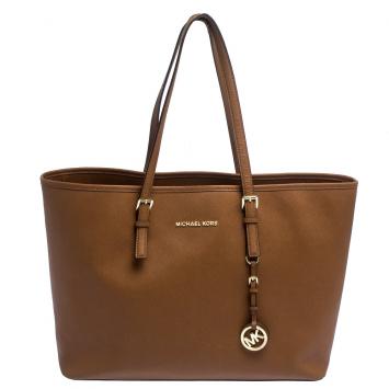 Pre Owned MICHAEL Michael Kors Brown Leather Medium Jet Set Travel Tote
