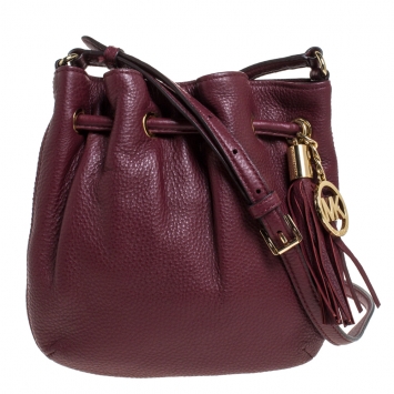 Pre Owned Michael Kors Burgundy Leather Tassel Crossbody Bag