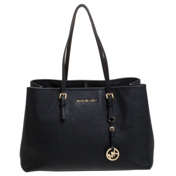 Pre Owned MICHAEL Michael Kors Black Leather Jet Set Travel Tote 