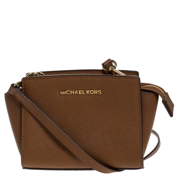 Pre Owned Michael Kors Brown Saffiano Leather Mini Selma Crossbody Bag
