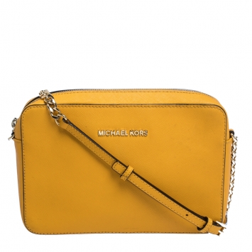 Pre Owned Michael Kors Mustard Leather Jet Set Crossbody Bag