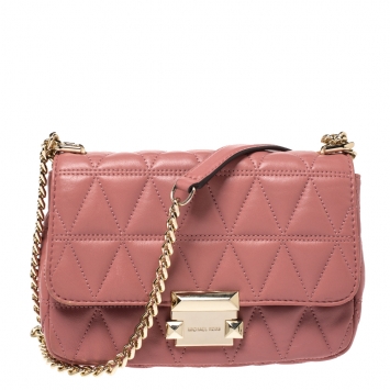 Pre Owned Michael Kors Pink Quilted Leather Small Sloan Shoulder Bag