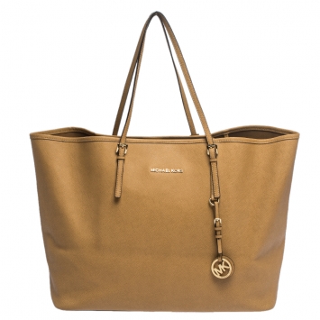 Pre Owned Michael Kors Tan Leather Jet Set Travel Tote