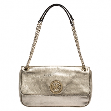 Pre Owned Michael Kors Gold Leather Fulton Shoulder Bag