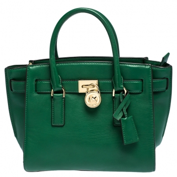 Pre Owned MICHAEL Michael Kors Green Leather Small Hamilton Tote