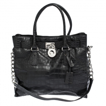 Pre Owned MICHAEL Michael Kors Black Croc Embossed Leather Hamilton Tote