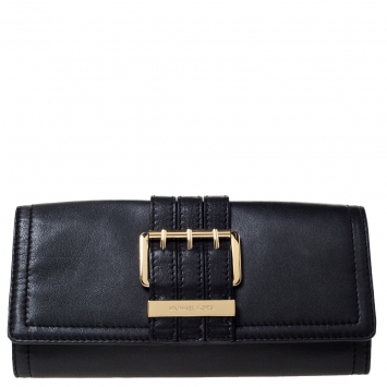 Pre Owned Michael Kors Black Leather Buckle Clutch