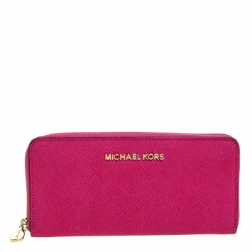 Pre Owned Michael Kors Fuchsia Leather Zip Around Wallet