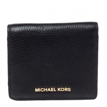 Pre Owned Michael Kors Black Leather Carryall Card Case Wallet