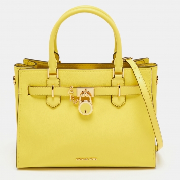 Pre Owned Michael Kors Yellow Leather Hamilton Tote