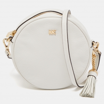 Pre Owned Michael Kors White Leather Round Crossbody Bag