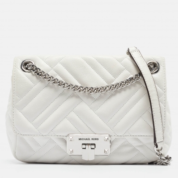 Pre Owned Michael Kors White Quilted Leather Peyton Shoulder Bag