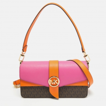 Pre Owned Michael Kors Multicolor Signature Coated Canvas and Leather Medium Greenwich Shoulder Bag