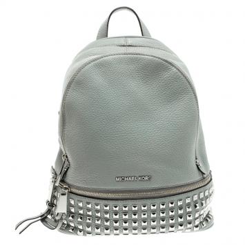 Pre Owned Michael Kors Grey Leather Small Studded Rhea Backpack