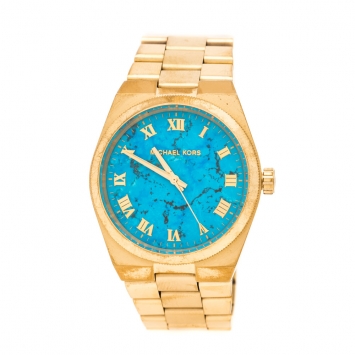 Pre Owned Michael Kors Turquoise Yellow Gold Plated Stainless Steel Channing MK5894 Women's Wristwatch 38 mm