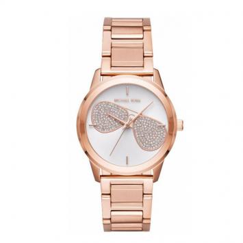 Pre Owned Michael Kors Silver Rose Gold Diamond and Stainless Steel Hartman Women's Wristwatch 38MM