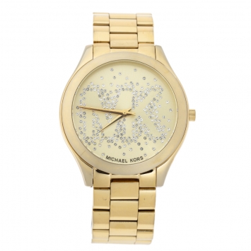 Pre Owned Michael Kors Yellow Gold Tone Stainless Steel Slim Runway MK3590 Women's Wristwatch 42 mm