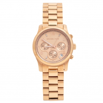 Pre Owned Michael Kors Rose Gold Tone Stainless Steel Runway MK5128 Women's Wristwatch 38MM