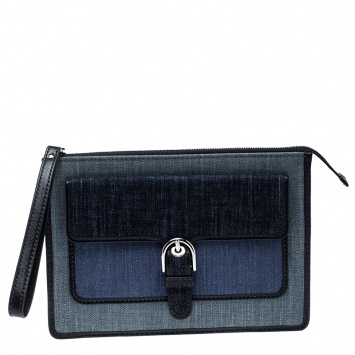 Pre Owned Michael Michael Kors Blue Denim and Leather Medium Cooper Wristlet 