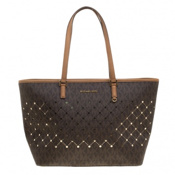 Pre Owned Michael Michael Kors Brown Signature Coated Canvas Tote
