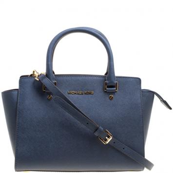 مملوكة مسبقًا Michael Michael Kors Navy Blue Leather  Medium Selma Top Zip Satchel 