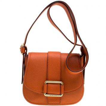 Pre Owned Michael Michael Kors Orange Leather Medium Maxine Saddle Crossbody Bag