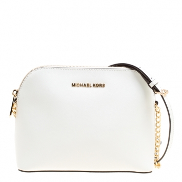 Pre Owned MICHAEL Michael Kors White Leather Cindy Crossbody Bag