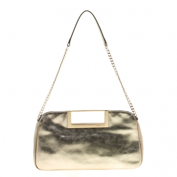 Pre Owned MICHAEL Michael Kors Gold Metallic Berkley Clutch