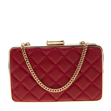 Pre Owned Michael Kors Red Quilted Leather Elsie Box Chain Clutch