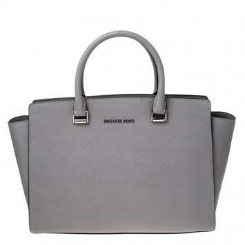 Pre Owned MICHAEL Michael Kors Grey Saffiano Leather Large Selma Tote