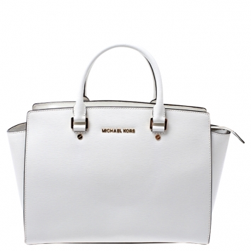 Pre Owned MICHAEL Michael Kors White Patent Leather Large Selma Satchel