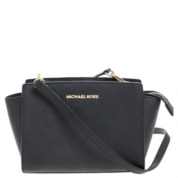 Pre Owned MICHAEL Michael Kors Black Leather Small Selma Crossbody Bag