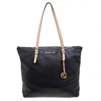 Pre Owned Michael Michael Kors Black Leather Shopper Tote