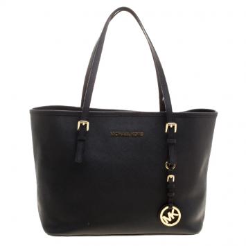 Pre Owned Michael Michael Kors Black Saffiano Leather Jetset Tote