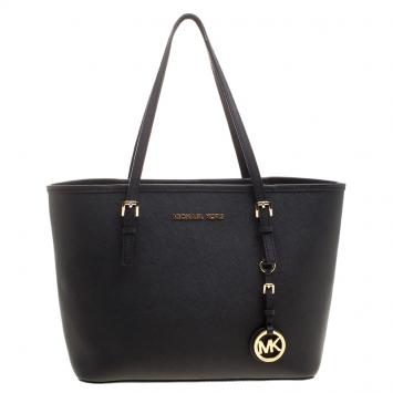 Pre Owned Michael Michael Kors Black Saffiano Leather Jetset Tote