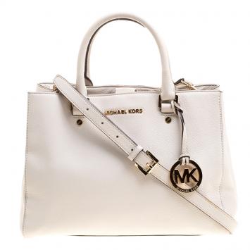 Pre Owned Michael Michael Kors Off-White Leather Medium Satchel