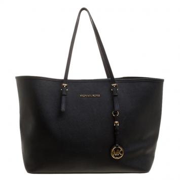 Pre Owned Michael Michael Kors Black Saffiano Leather Jetset Travel Tote